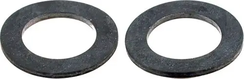 Zwei Flachdichtungen aus metallischem Material, oval mit zentralem Loch, zur Verwendung in Verbindung mit Wolf Produkten, insbesondere für Installationszwecke.